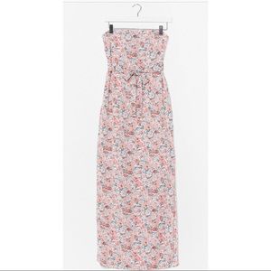 Floral strapless belted dress